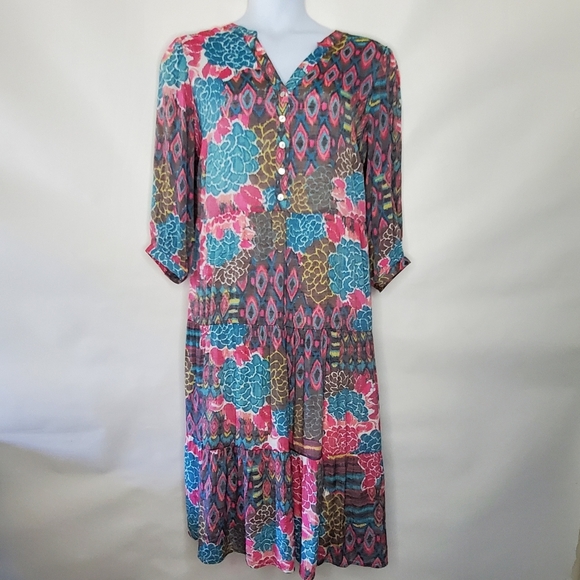 Figueroa & Flower Tiered Floral Maxi Dress Size 2X Slip Dress Lining Puff Sleeve - Picture 1 of 15
